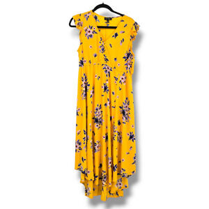 Jessica Simpson Women's Floral Flutter Cap Sleeve Maxi‎ Dress Yellow Size Large